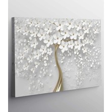 VeraStore Beyaz Çiçekli Gold Ağaç Kanvas Tablo