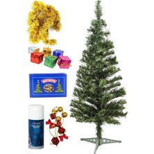 GENC DIJITAL BASKI Yılbaşı Çam Ağaç Seti ve Yılbaşı Süsleri Paketi Spreyli 90 cm Set