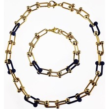 BijuStore Altın Kaplama Mavi Model Ikili Kadın Set