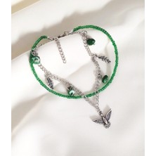 BijuStore Albatros Kuşu Yeşil Doğal Taş Ikili Kadın Halhal