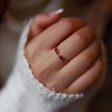 By Golden House Yakut Renkli Ikili Damla Yüzük