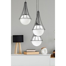 Begüsa Sarmal 3.lü Siyah-Beyaz Glop Camlı Avize