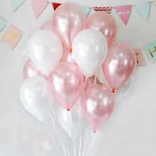 Trend Hediye Sepeti Metalik Beyaz - Pembe Balon 12 Inch 10 Adet