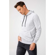 İGS Erkek A.Gri Modernfit / Ekstra Dar Kalıp Kapşonlu Fermuarsız Sweatshirt