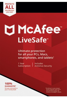 Mcafee Livesafe 1 Cihaz 1 Yıl Aktivasyon Kodu / Key