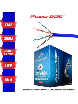Powergate Cat6-Box 23AWG 0,57MM Utp Cat6 Kablo 305M Mavi