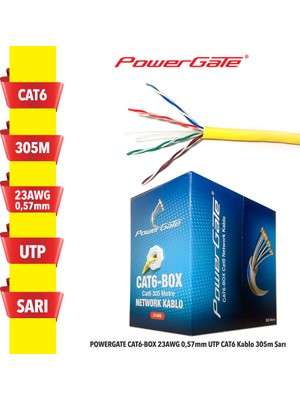 Powergate Cat6-Box 23AWG 0,57MM Utp Cat6 Kablo 305M Sarı