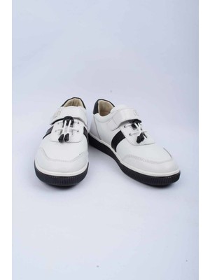 Chelsy Beyaz Siyah Hakiki Deri Erkek Çocuk Casual Ayakkabı Chelsy