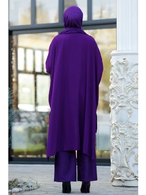 Neva Style Tesettürlü Abiye Elbise - Tunik & Pantolon Mor Tesettür Abiye Takım 3754MOR