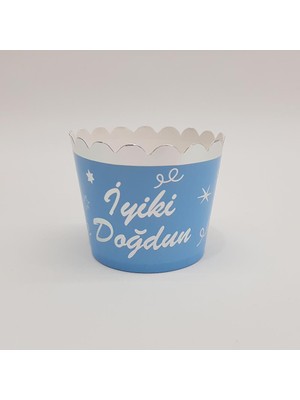 Kelebek Oyuncak Mavi Üzeri Gümüş Iyi Ki Doğdun Cupcake (Muffin) Kabı (12 Adet)