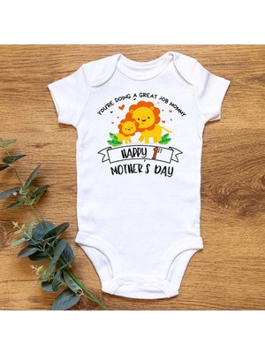 Limon Aslanlı Anne Bebek Organik Baskılı Çıtçıtlı Body