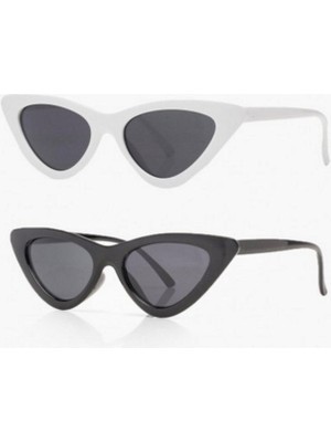 herkesetoptantic 2'li Cat Eye Dörtgen Güneş Gözlüğü (Siyah - Kırmızı)