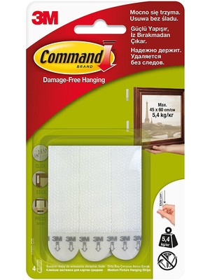 3M 17201 Command Orta Boy Cırt Bant 5,4 kg Taşıma Kapasitesi Güçlü Yapışma ve İz Bırakmadan Çıkarma Özelliği