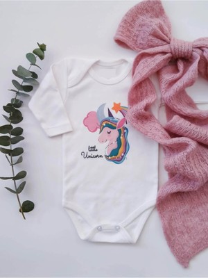 Limon Yıldızlı Little Unicorn Uzun Kol Organik Baskı Bebek Body