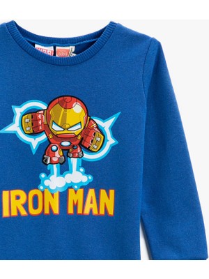 Koton Iron Man Baskılı Sweatshirt Bisiklet Yaka Lisanslı