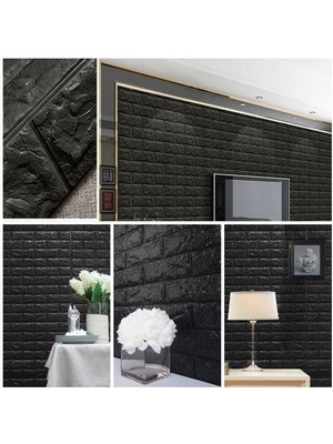 Renkli Duvarlar Kendinden Yapışkanlı Siyah Tuğla Desen Duvar Kağıdı Panel 70X38CM