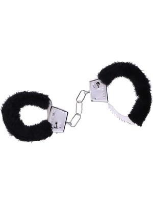 Sinerji Shop Parti Akseusar Siyah Renk Peluş Tüylü Anahtarlı Metal Kelepçe