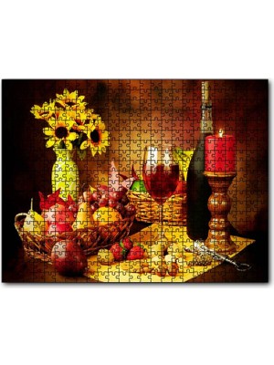 Caka Tablo Cakapuzzle Meya Çiçek Şarap Kuruyemiş Görseli 120 Parça Puzzle Yapboz Mdf (Ahşap)