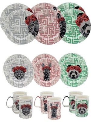 Decorium Gordion M06117 18 Parça Yemek Takımı Kaplan-Panda-Zebra