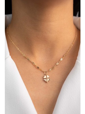 Yavuz Kuyumculuk Altın Aynalı Taşlı Yonca Kolye