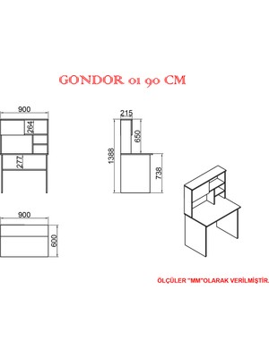 Kalender Dekor Gondor 01 90 cm Çalışma Masası