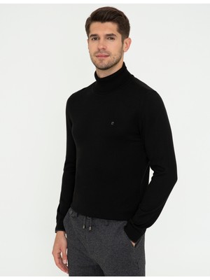 Pierre Cardin Erkek Siyah Slim Fit Balıkçı Yaka Basic Triko Kazak 50248583-VR046