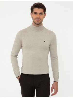 Pierre Cardin Erkek Kum Melanj Slim Fit Basic Triko Kazak 50248583-VR123