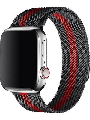 Bipower Apple Watch Uyumlu 42-44-45-49MM Krd1 Metal Hasır Kordon Spor Siyah