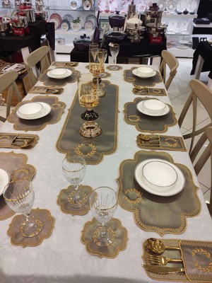 Dolce Mariee 19  Parça Amerikan Servis & Runner Set Antrasit Gold