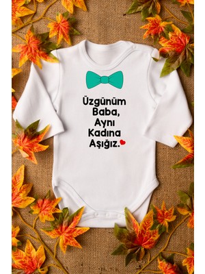 Overoz Erkek Bebek Üzgünüm Baba Yazılı Organik Baskılı Uzun Kollu Beyaz Çıtçıtlı Body / Zıbın 8000