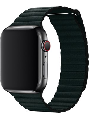 Bipower Apple Watch Uyumlu 38-40MM Krd6 Deri Bükme Kordon Koyu Yeşil