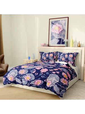 Monohome Premium Luxury Çift Kişilik Nevresim Takımı 3D Pamuk Saten Purple Lotus