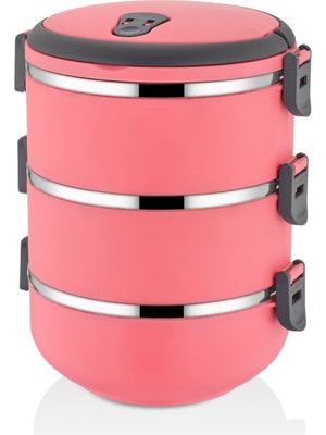 herkesetoptantic Freshbox 3 Katlı Sefer Tası Yemek Termosu (Pembe)