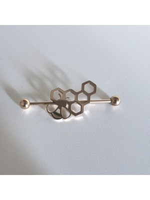 Bylin Cerrahi Çelik Gül Altın Bal Peteği Köprü Piercing 38 mm
