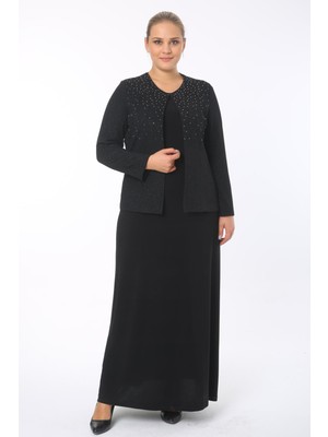 Ladies First Büyük Beden 3682 Siyah Ceket+Elbise Ikili Takım