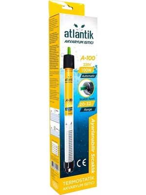 Atlantik 100 Watt Akvaryum Isıtıcı 25 cm 80-120 Litre Kapasiteye Uygun Otomatik Termostatlı