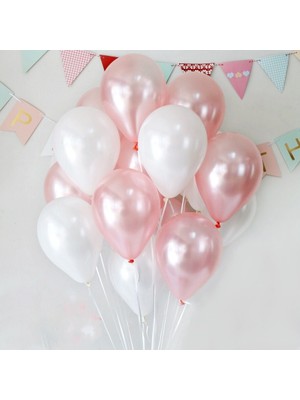 Trend Hediye Sepeti Metalik Beyaz - Pembe Balon 12 Inch 25 Adet