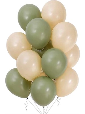 Trend Hediye Sepeti Pastel Retro Küf Yeşili Adaçayı - Deniz Kumu Balon 12 Inch 10 Adet