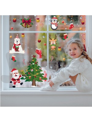 Juju Kreatif Yılbaşı Sticker- Yılbaşı Ağacı ve Noel Baba - Bebek ve Çocuk Odası Yeni Yıl Sticker - Yılbaşı Cam Süsleri