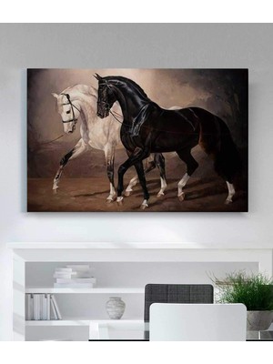 MonoStella Siyah Beyaz At Kanvas Tablo