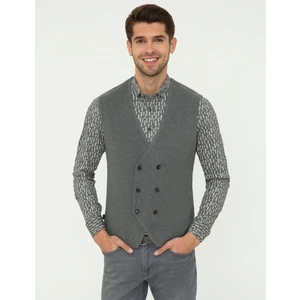 Pierre Cardin Erkek Gri Melanj Standart Fit Triko Yelek 50248537-VR086