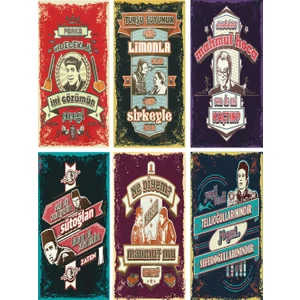 Hayat Poster Yeşilçam Türk Sineması Unutulmaz Replikleri 6lı Mini Retro Ahşap Seti Uv Baskılı