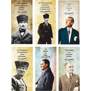 Hayat Poster Mustafa Kemal Atatürk 6lı Mini Retro Ahşap Poster Seti Uv Baskılı-3