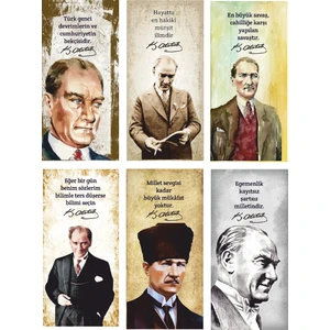 Hayat Poster Mustafa Kemal Atatürk 6lı Mini Retro Ahşap Poster Seti Uv Baskılı-2