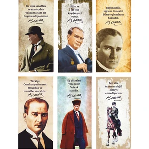 Hayat Poster Mustafa Kemal Atatürk 6lı Mini Retro Ahşap Poster Seti Uv Baskılı-1
