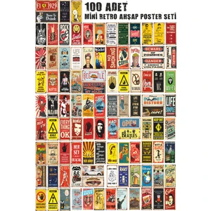 Hayat Poster 100 Adet Mini Retro Ahşap Poster Seti