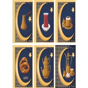 Hayat Poster Türk Çayı Kahvesi Simiti 6lı Mini Retro Ahşap Poster Seti Uv Baskılı