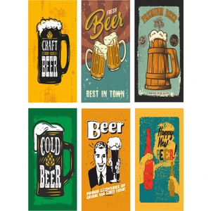 Hayat Poster Vintage Bira 6lı Mini Retro Ahşap Poster Seti Uv Baskılı