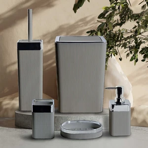 Still Rattan 5 Parça Krom Kaplama Kare Banyo Seti Gri