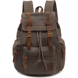 Erkek Kanvas Deri Sırt Çantası Seyahat Yürüyüş Outdoorrucksack Sırt Çantaları 14 Inç Dizüstü Bilgisayar Büyük Sırt Çantası Okul Için (Yurt Dışından)